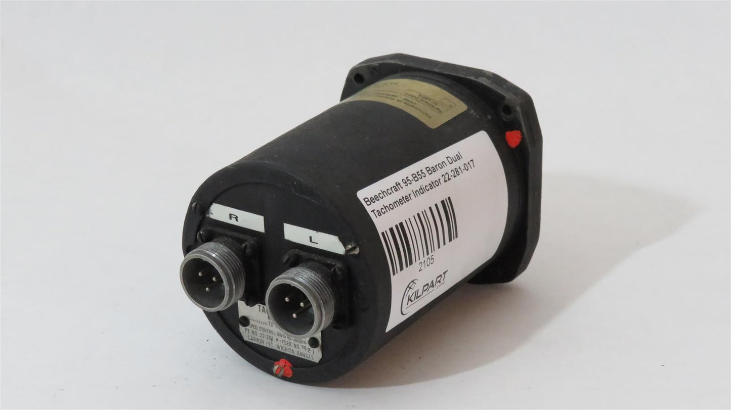 Beechcraft 95-B55 Baron Dual Tachometer Indicator 22-281-017
