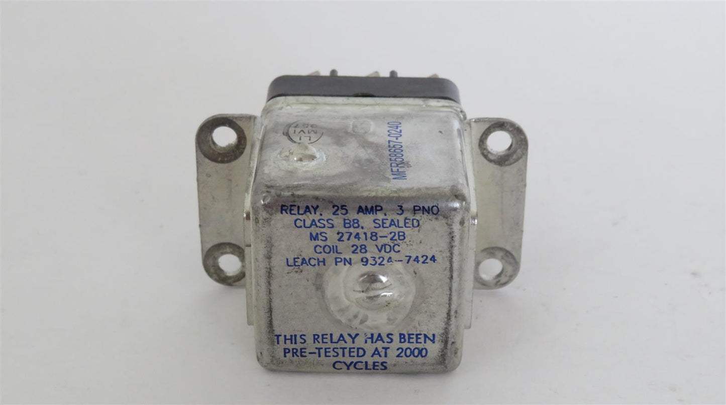 Aircraft Relay Sealed 25AMPS 115VAC 28VDC 9324-7424 or MS27418-2B