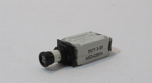 KLIXON MFD-0589A 7277-2-20 20A 20AMP Aircraft Circuit Breaker