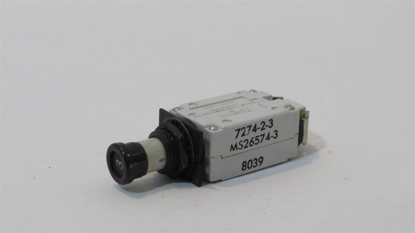 KLIXON MS26574-3 7274-2-3 3A 3AMP Aircraft Circuit Breaker