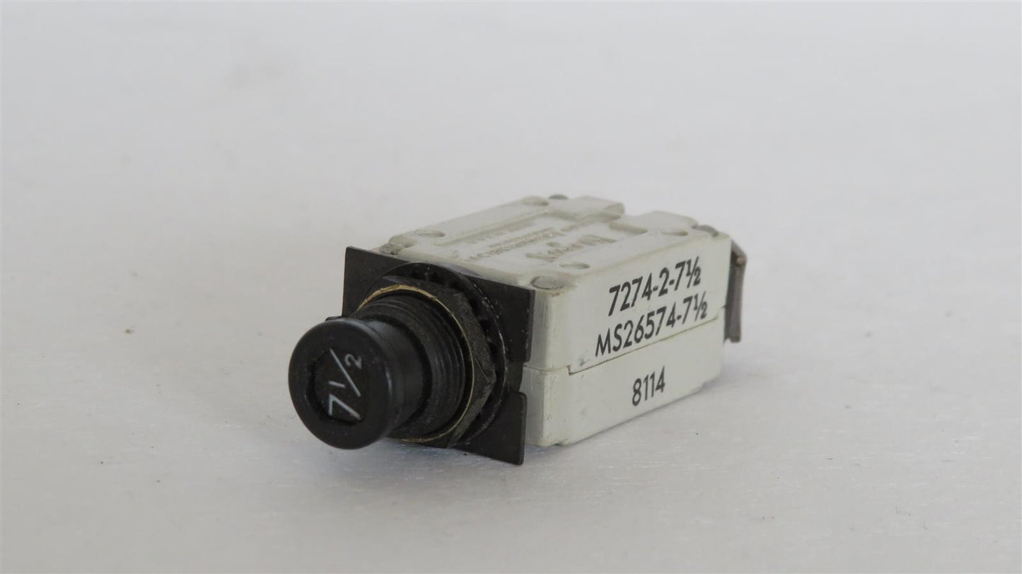 KLIXON MS26574-7.5 7274-2-7.5 7.5A 7.5AMP Aircraft Circuit Breaker
