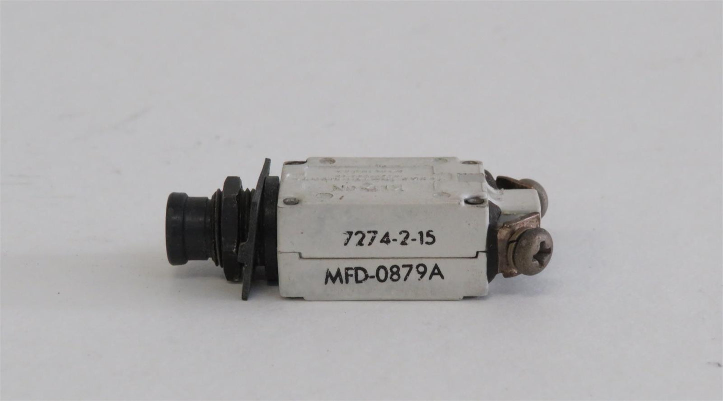 Texas Instruments MFD-0879A 7274-2-15 15A 15AMP Aircraft Circuit Breaker