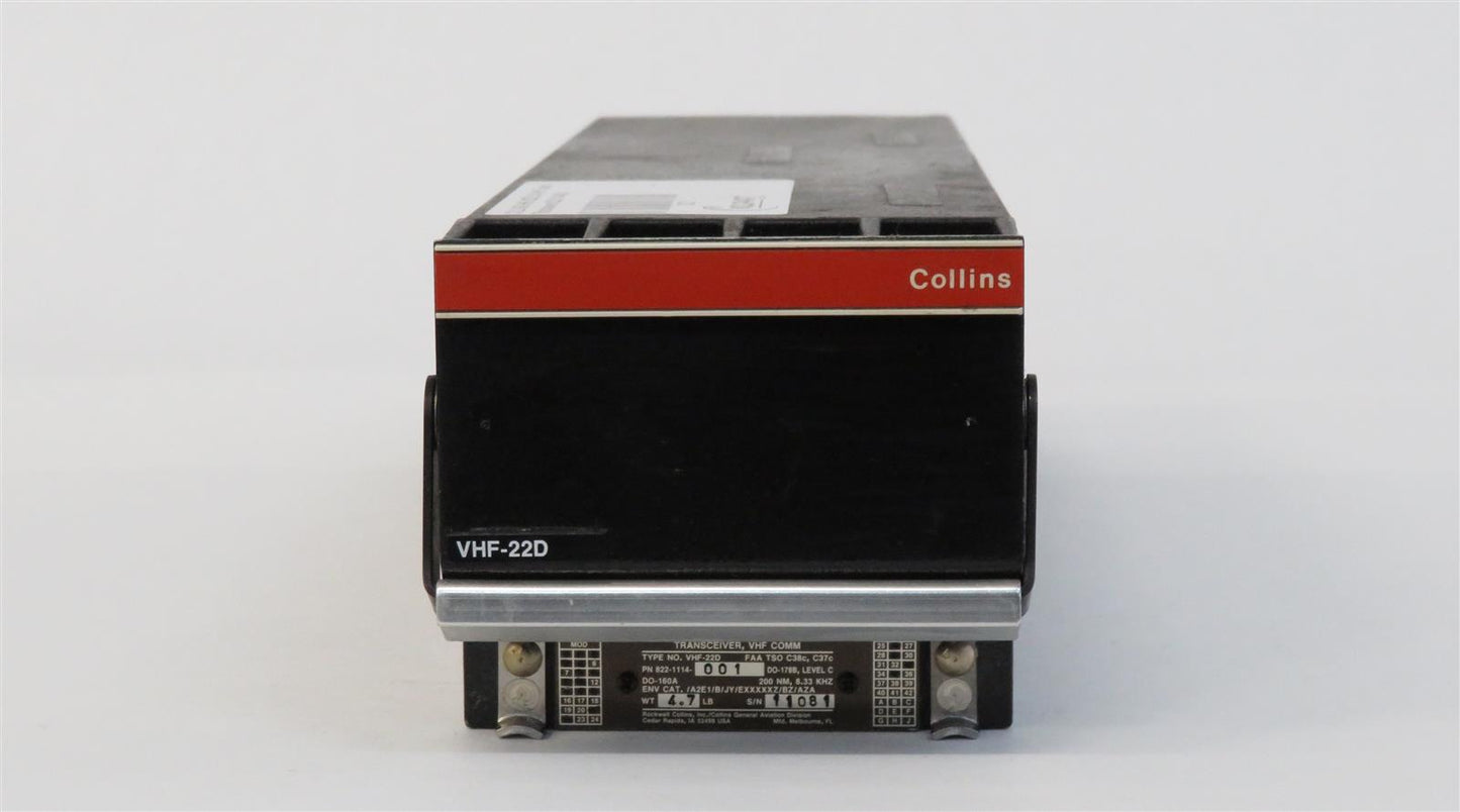COLLINS VHF-22D 8.33 VHF Comm Transceiver 822-1114-001