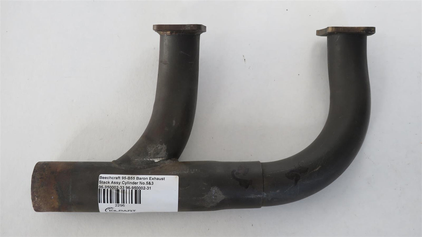 Beechcraft 95-B55 Baron Exhaust Stack Assy Cylinder No.5&3 96-950002-33 96-950002-31