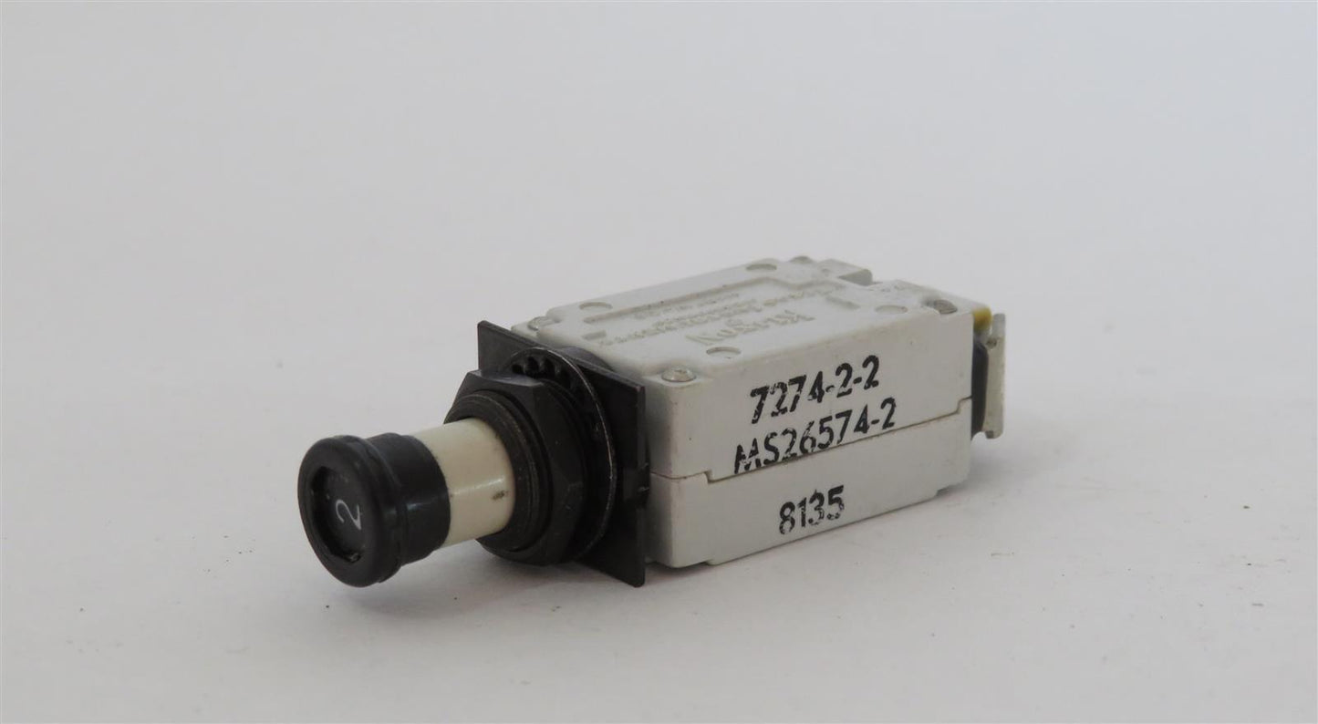 KLIXON MS26574-2 7274-2-2 2A 2AMP Aircraft Circuit Breaker