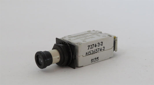 KLIXON MS26574-2 7274-2-2 2A 2AMP Aircraft Circuit Breaker
