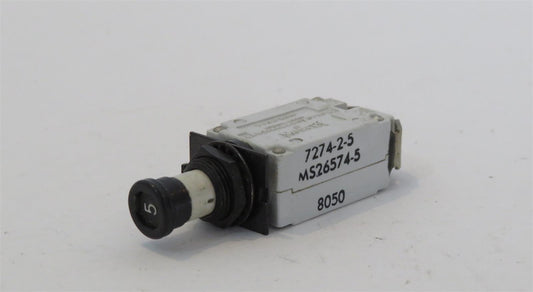 KLIXON MS26574-5 7274-2-5 5A 5AMP Aircraft Circuit Breaker